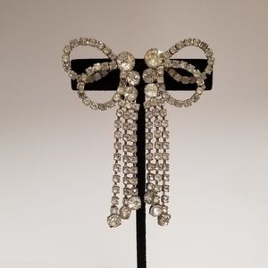 Vintage Silver and Crystal Bow Clip On Earrings